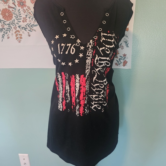 Red and Black Embellished Graphic Tank Top - Picture 1 of 2